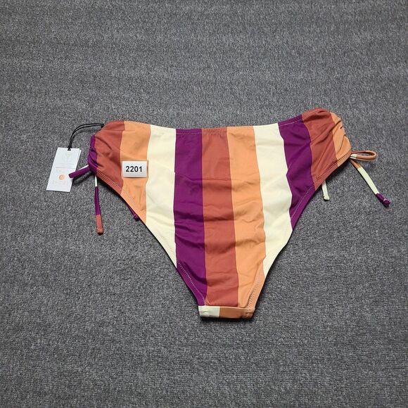 Shade & Shore Bikini Bottom Womens Large High Waist Striped Cheeky‎ Swimsuit - Picture 6 of 7